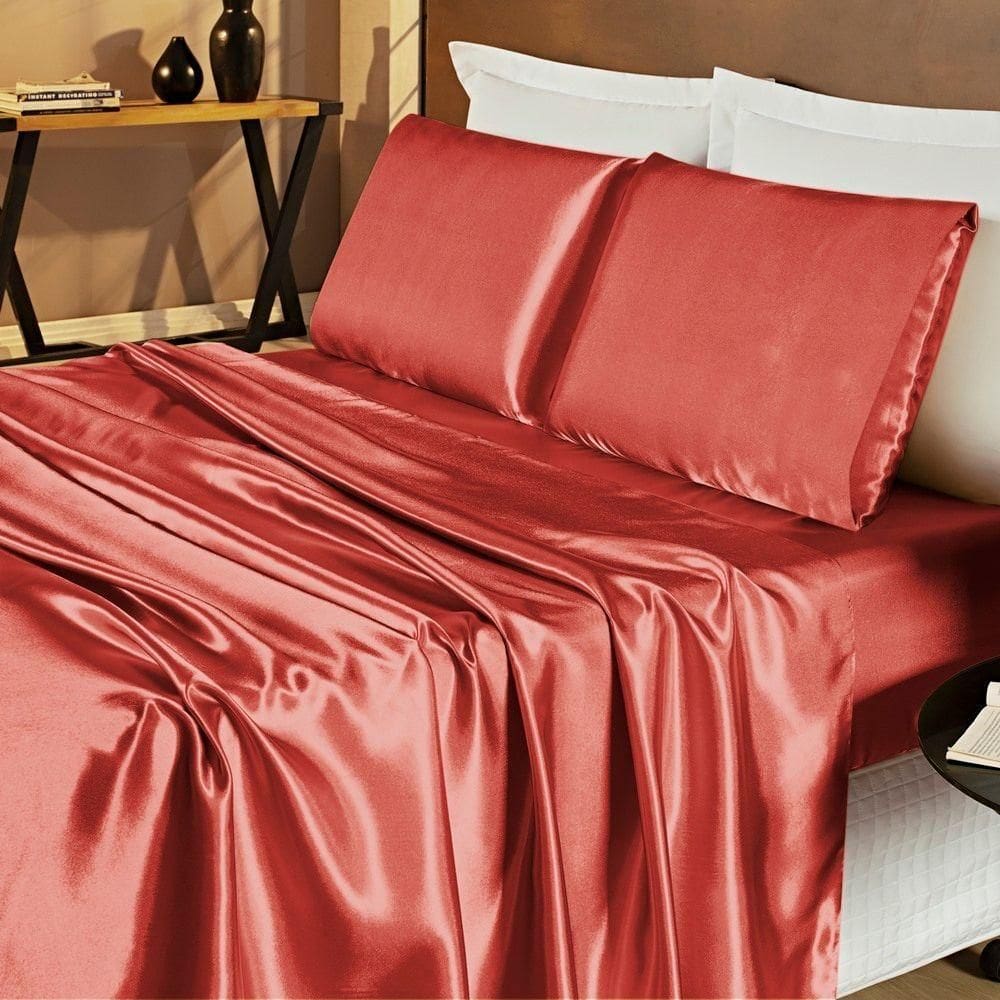 Jogo De Cama Lençol Cetim Casal Romantic 04 Peças - Telha