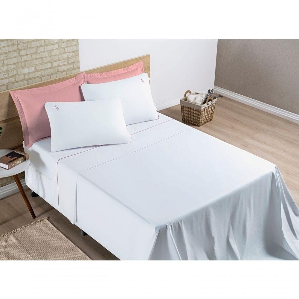 Jogo De Cama Lençol Percal 200 Fios 100% Algodão Liana King 04 Peças Branco