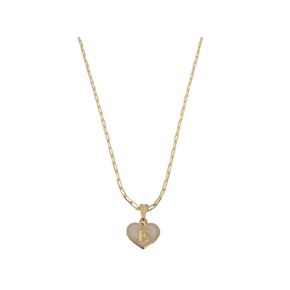 Colar Cartier 50Cm Coração Branco Letra E Banhado Ouro 18K