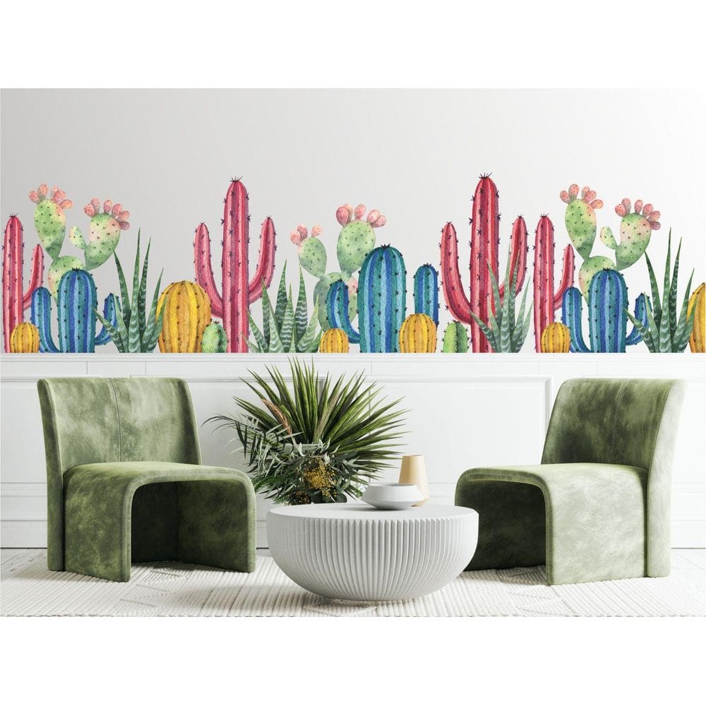 Adesivo De Parede Cactus Coloridos Boho Aquarela