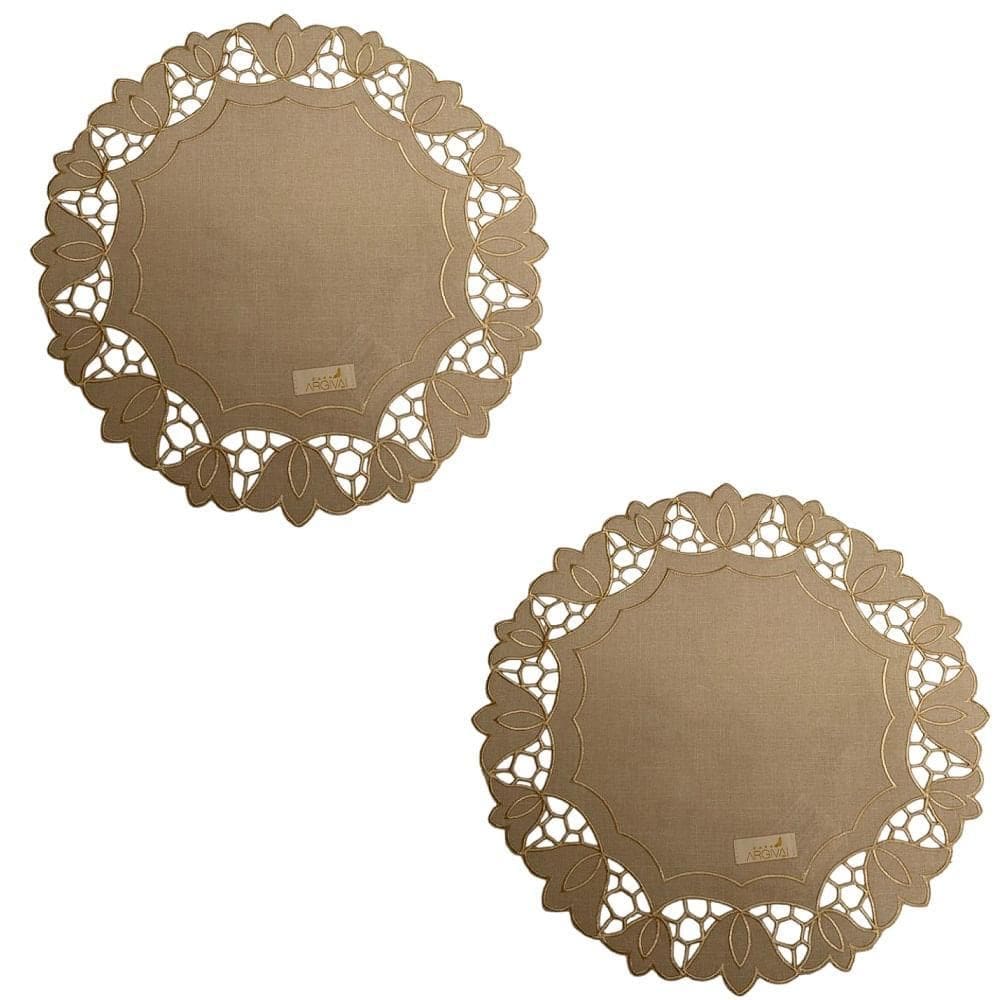Jogo Americano 2 Pecas Bege - Bordado - 45 Cm Tulipas