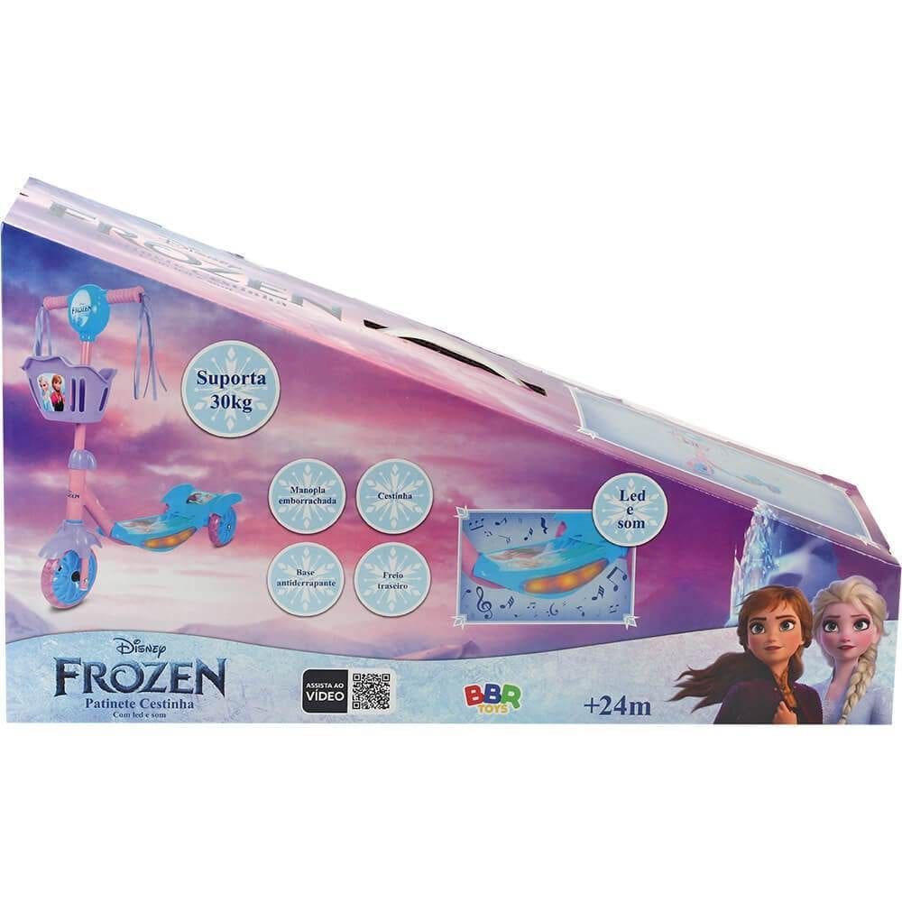 Patinete Frozen 3 Rodas Com Cestinha E Led 30Kg Bbr