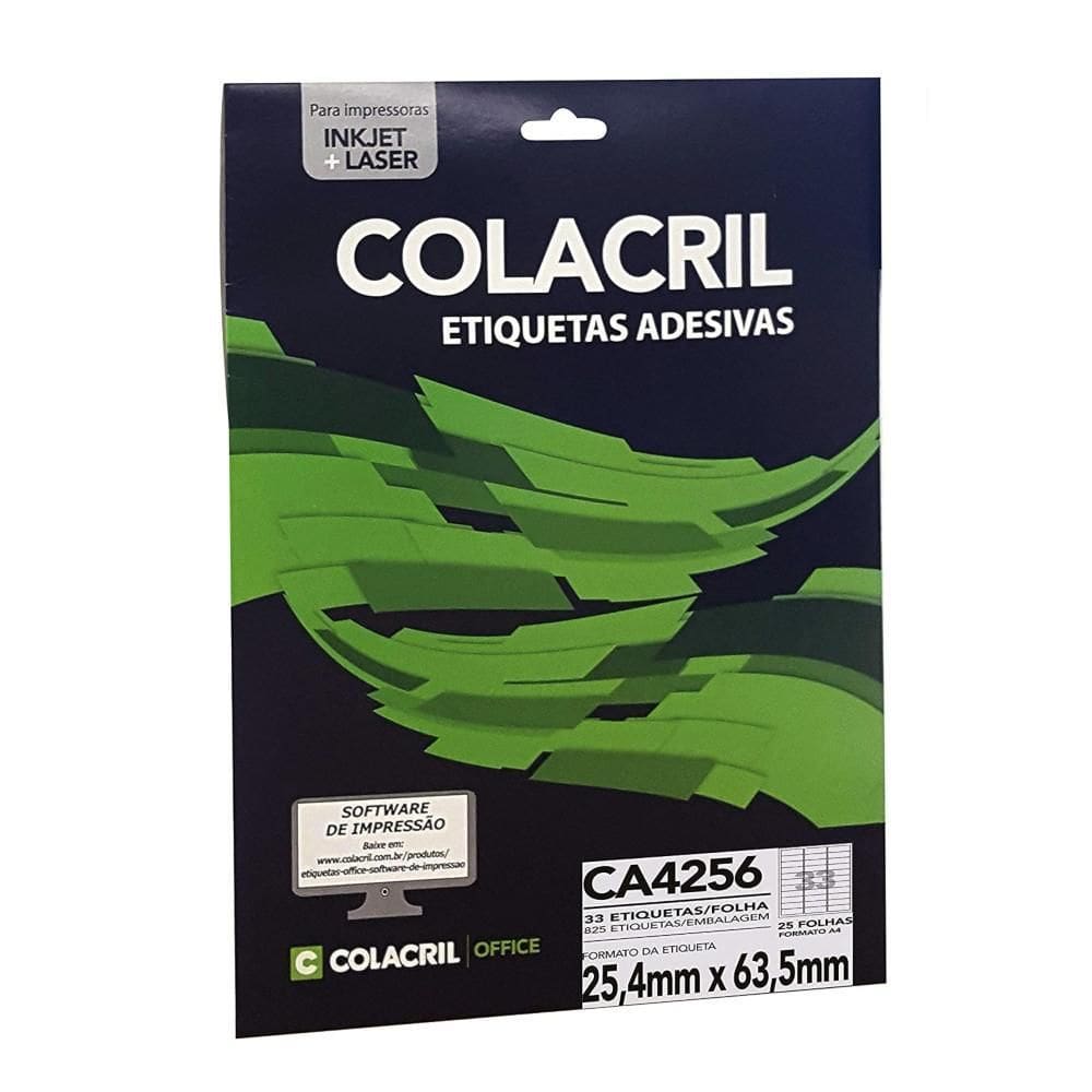 Etiqueta Adesiva Colacril A4 Ca4256 25,4X63,5Mm C/825 25Fls