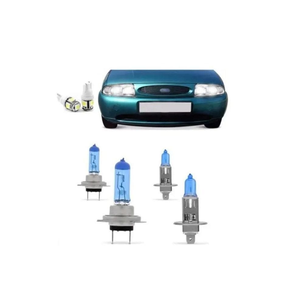 Kit Lâmpadas Fiesta 96 97 98 99 Super Brancas Farol H7 H1