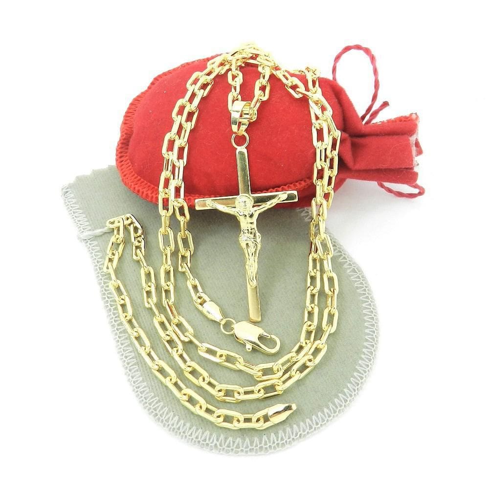 Corrente Masculina 60Cm 4Mm + Cruz Folheada Ouro Cr624