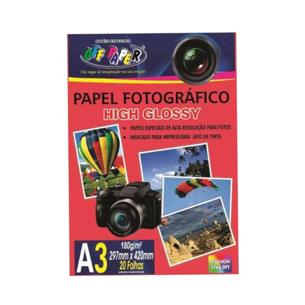 Papel Fotográfico A3 Off Paper 180G High Glossy 20 Folhas