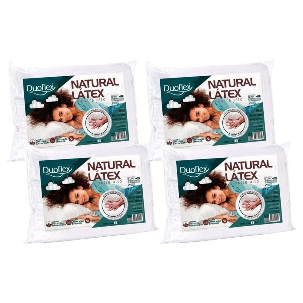 Travesseiro Látex Natural Alto LN1101 Lavável c/ Capa de Algodão 200 fios Kit c/ 4 Un 50x70 - Duoflex