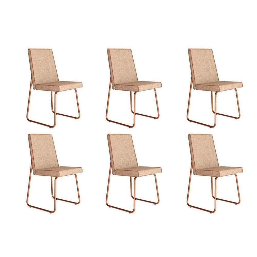 Cadeira Sala de Jantar Lira 1752 Kit 6 Uni Rose/Linho Areia/Courano Caramelo - Carraro