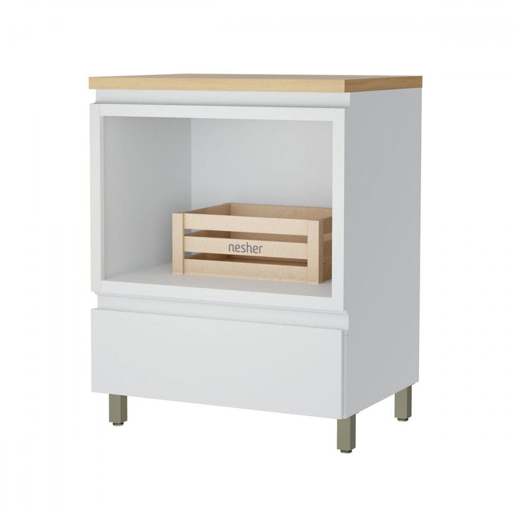 Balcão de Cozinha 70 Cm 1 Gaveta com Caixa Organizadora Branco/Natural - Nesher