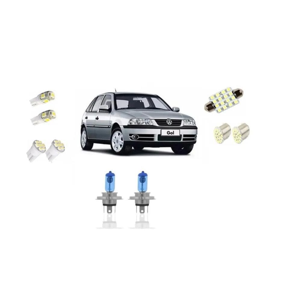 Kit Lampadas Farol Super Branca E Leds Gol G2 G3 G4 Techone