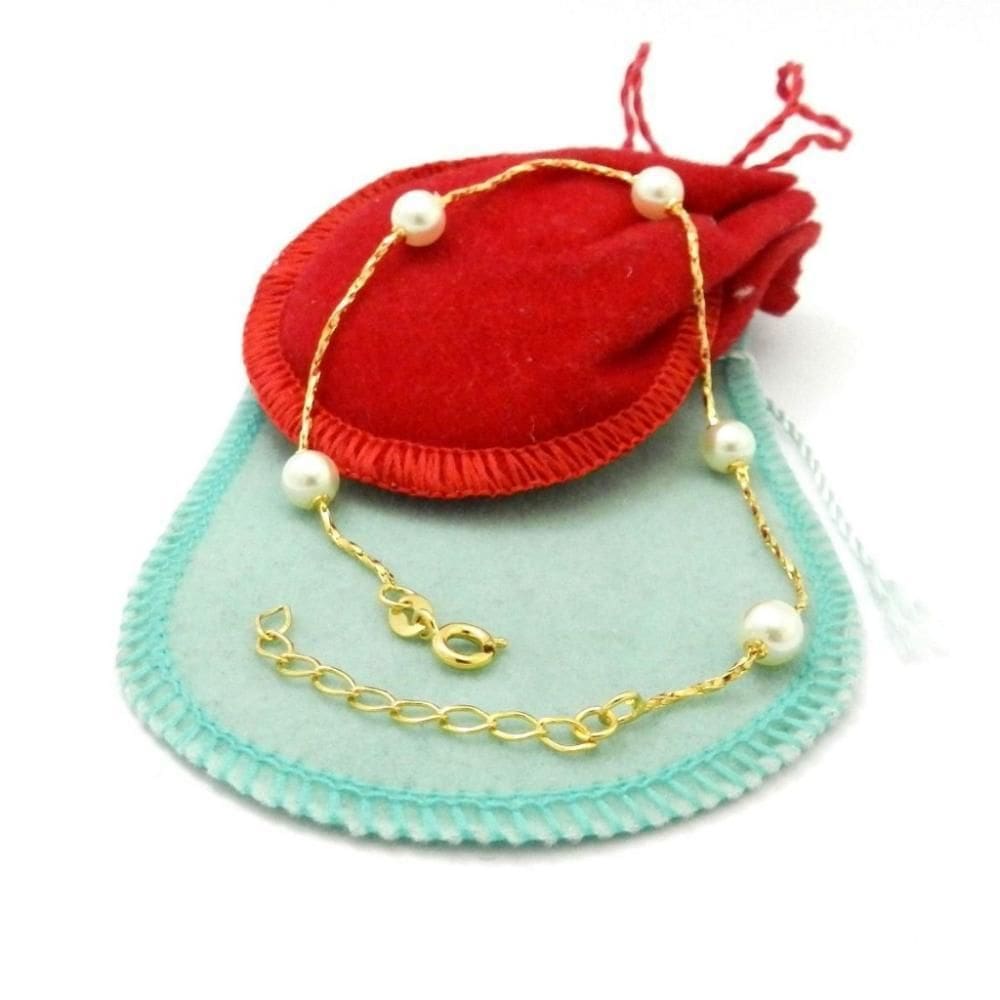 Pulseira Feminina 20/23Cm Perola 6Mm Folheado Ouro Pl458