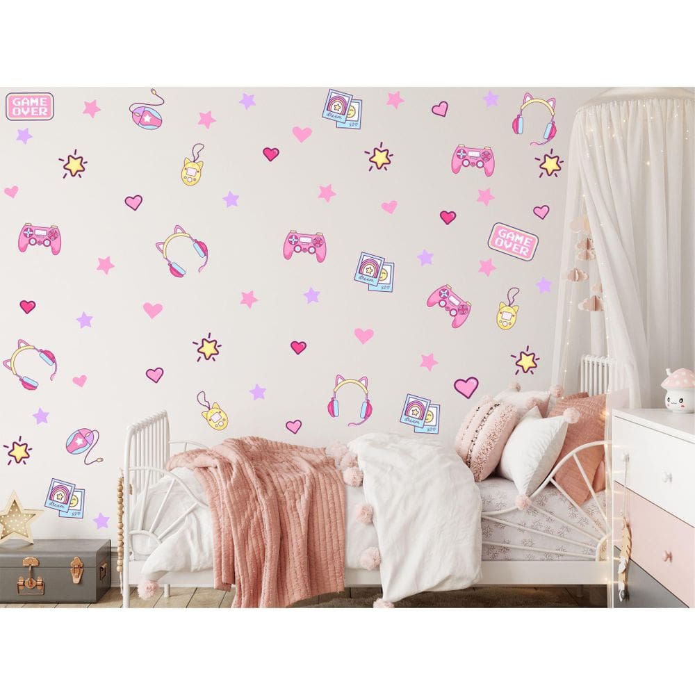 Adesivo Parede Infantil Gamer Meninas Games Rosa