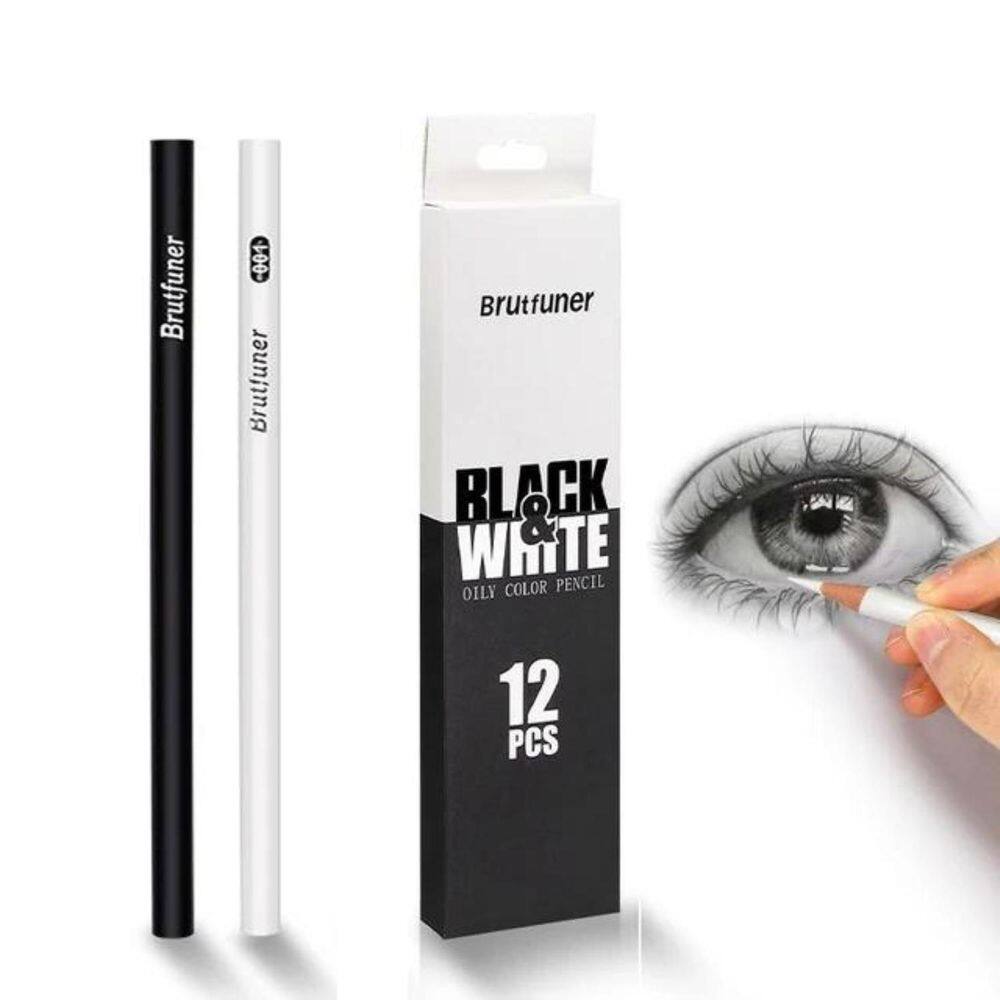 Kit 12 Lapis Pintura Profissional Base De Oleo Preto Branc