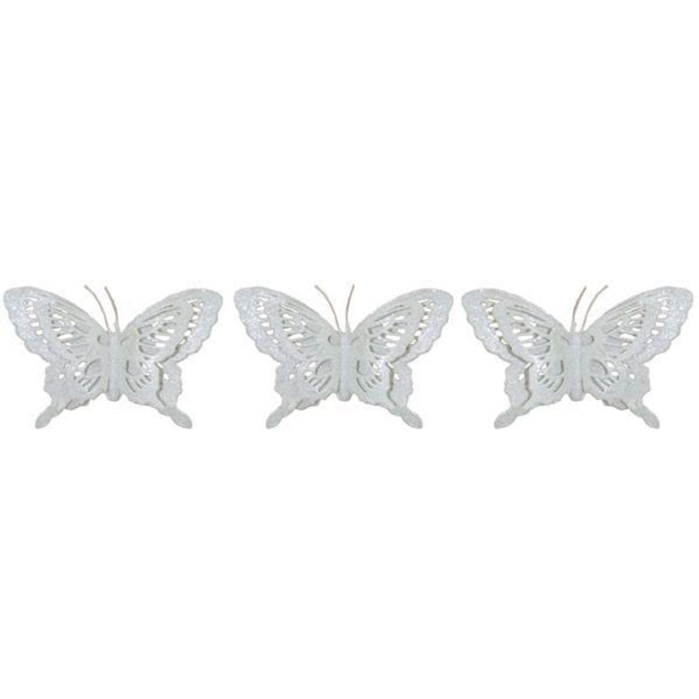 Kit Enfeite De Natal C/3 Borboletas Brancas P Arvore 07Cm