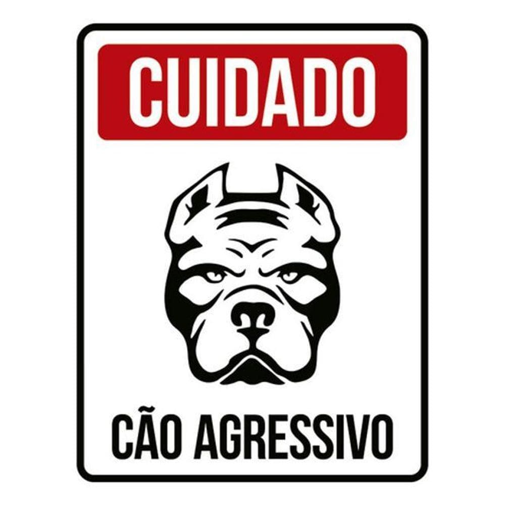 Kit 3 Placas Sinalização - Cuidado Cão Agressivo Vermelha