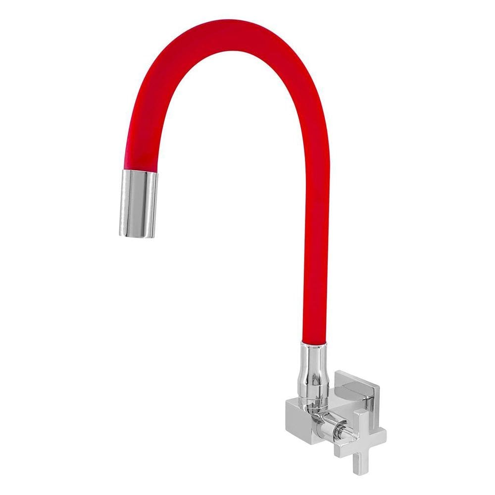 Torneira Luxo Bancada Cozinha Bica Vermelha Metal 1/4 Volta
