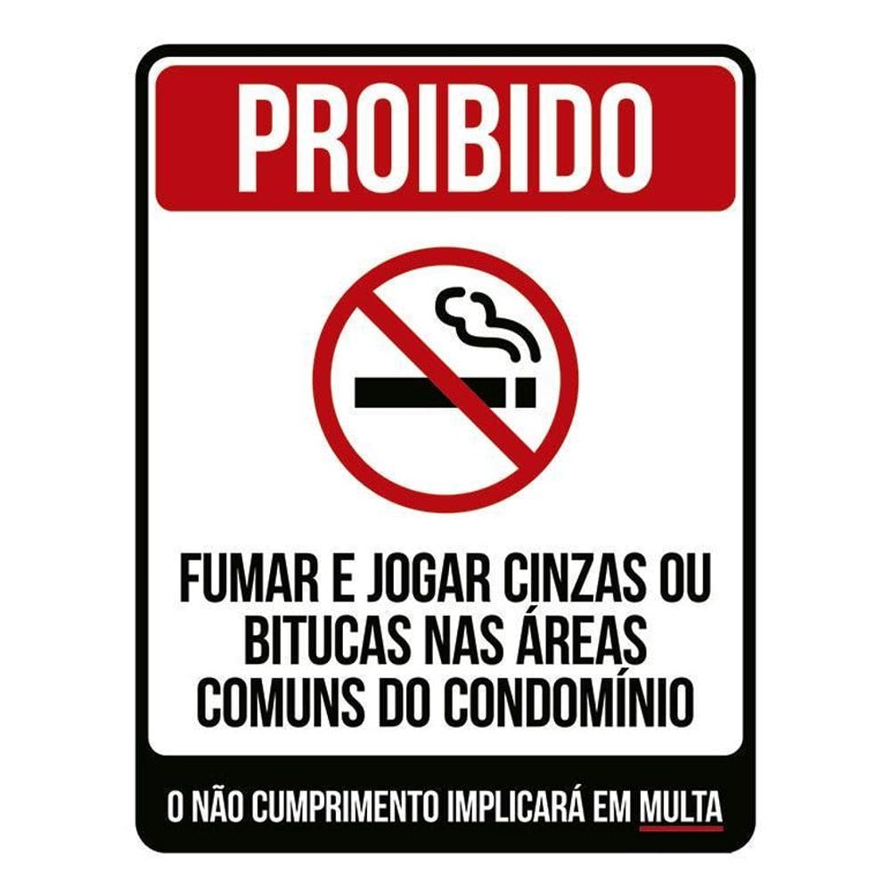 Placa Sinalização Proibido Fumar Ou Jogar Cinzas E Bitucas