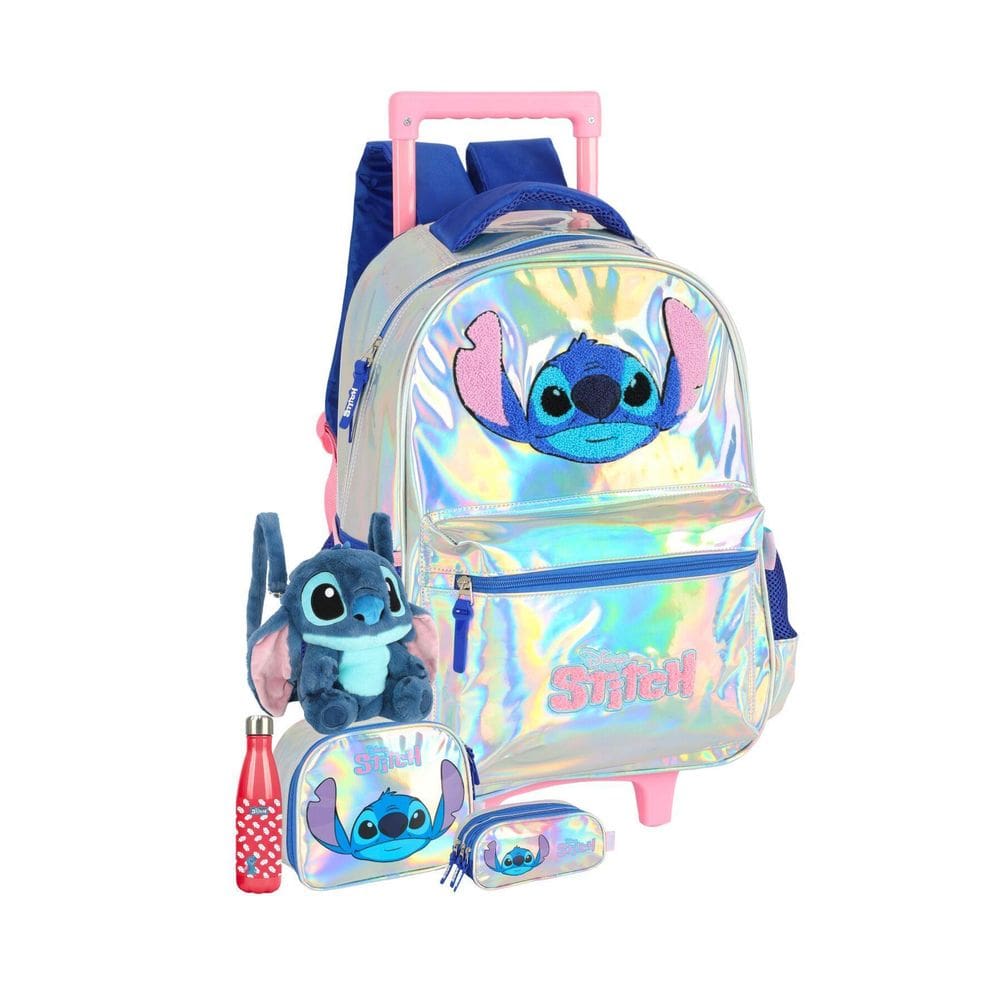 Kit Lilo Stitch Mochila Rodas Lancheira Estojo Garrafa P