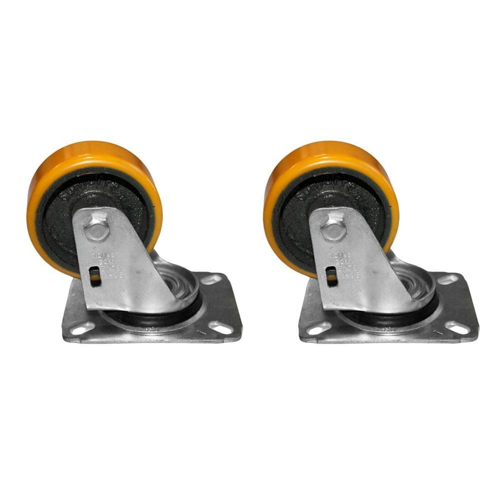 Kit 2 Rodas 75Mm Ferro Com Poliuretano 3`` Placa Giratória