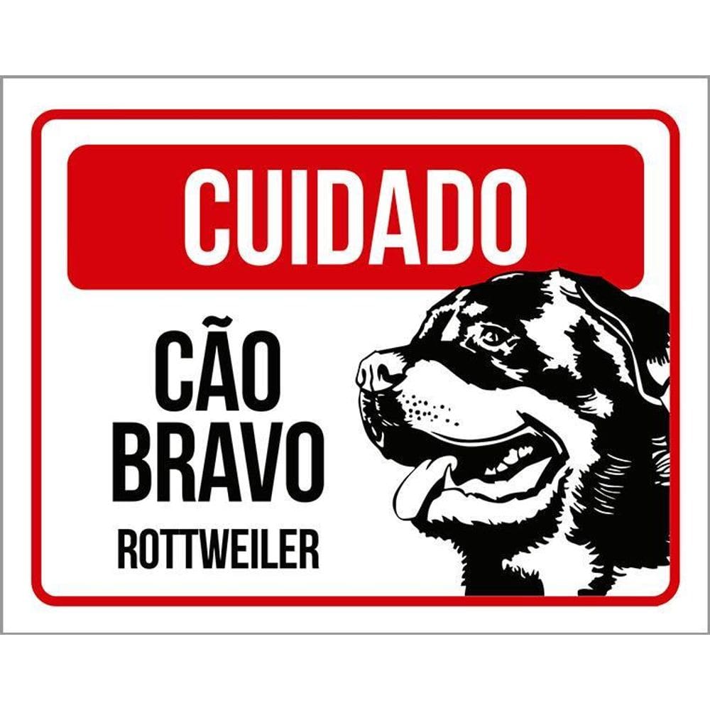 Kit 3 Placas Cuidado Cão Cachorro Bravo Rottweiler
