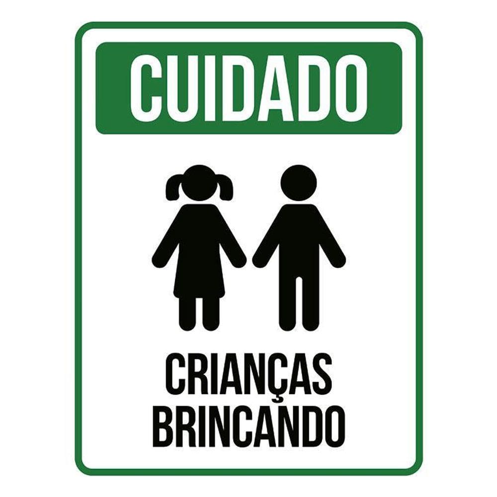 Placa De Sinalização - Cuidado Crianças Brincando 36X46
