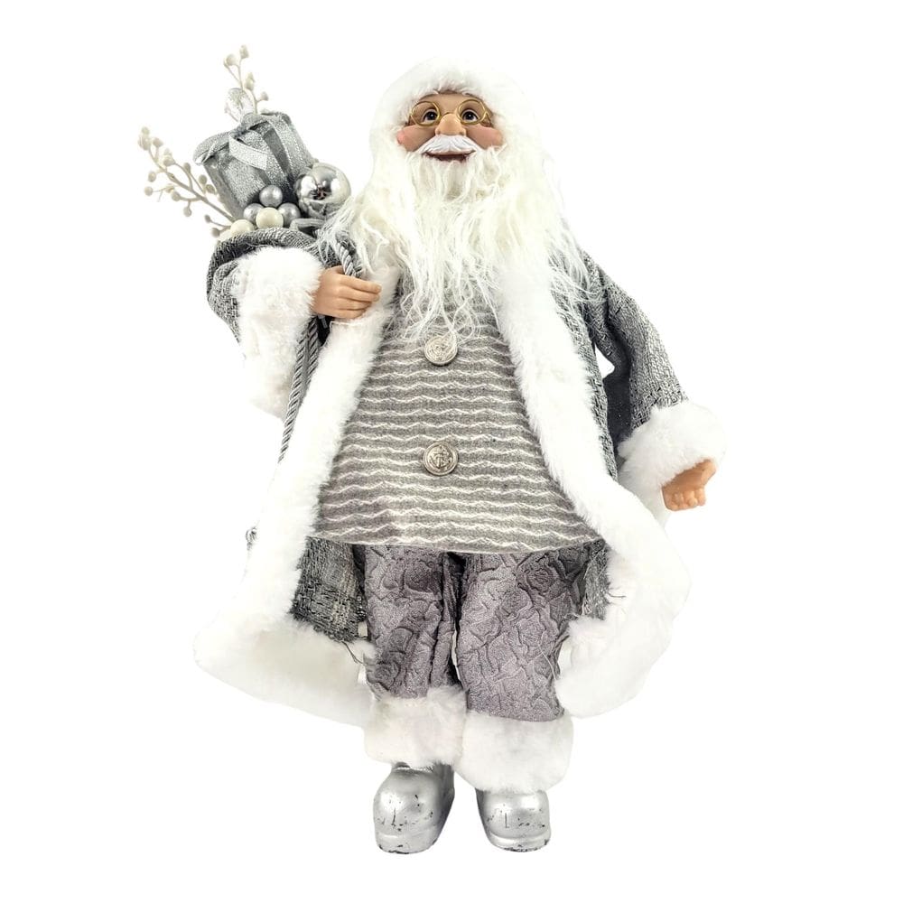 Papai Noel Luxo Prata E Cinza Boneco De Natal Decorativo