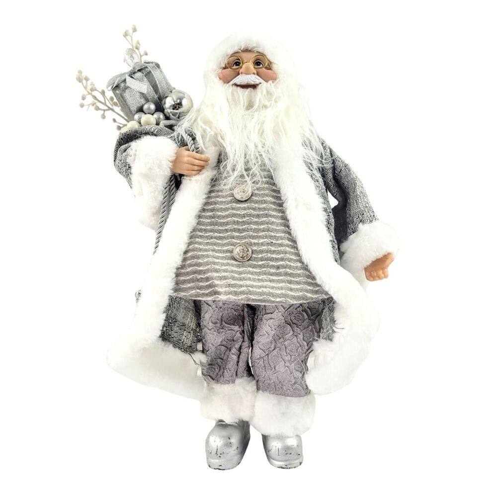 Papai Noel Luxo Prata E Cinza Boneco De Natal Decorativo