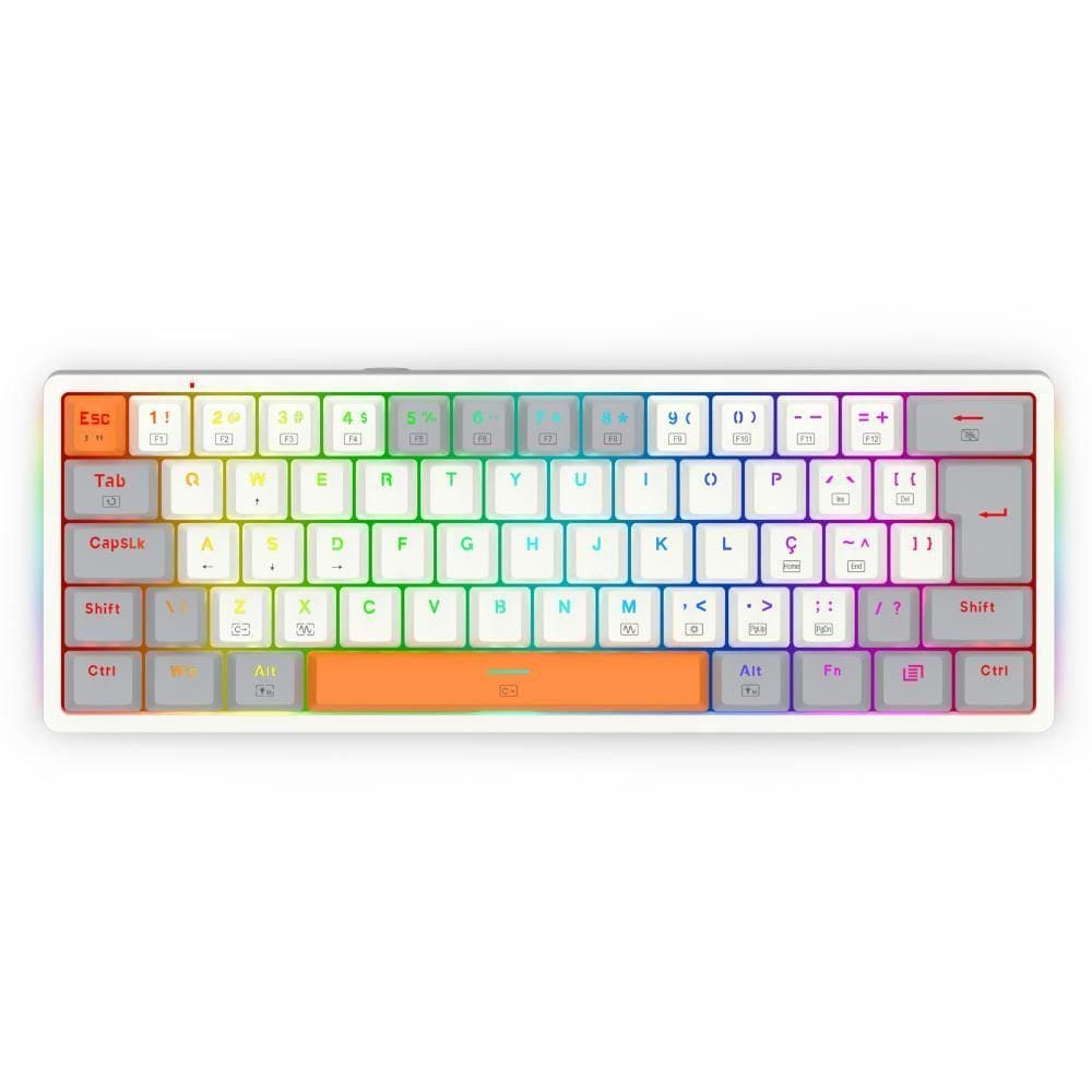 Teclado Mecânico Redragon Akali Branco Cinza Laranja Abnt2
