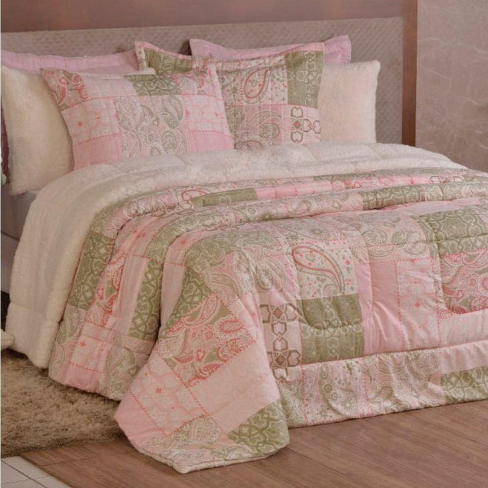 Edredom Queen Coberdrom Top Line Estampado Hipercal/sherpa 3 Peças - Loire