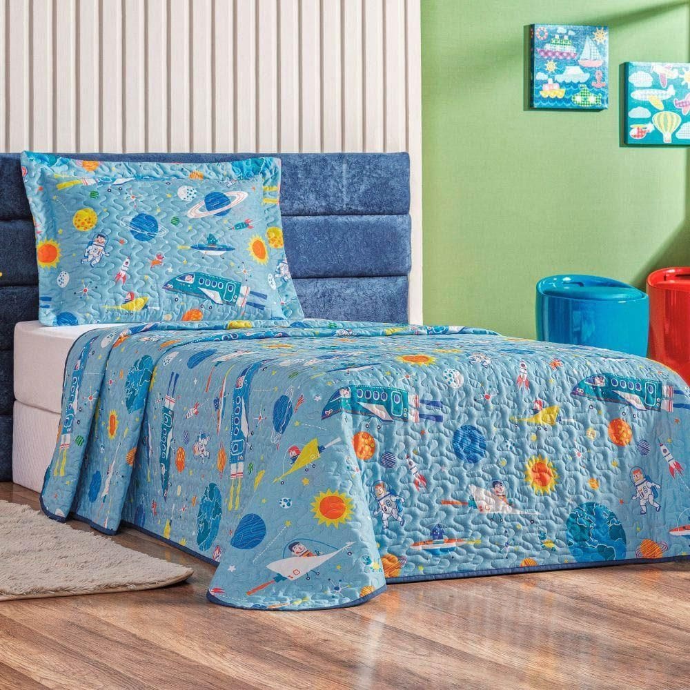 Colcha Cobre Leito Casa Show Solteiro 2 Peças - Astronauta