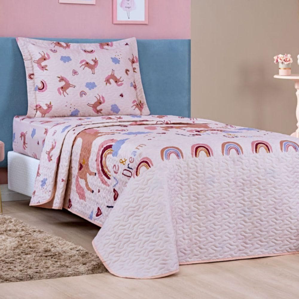 Colcha Cobre Leito Casa Show Solteiro 2 Peças - Unicórnio