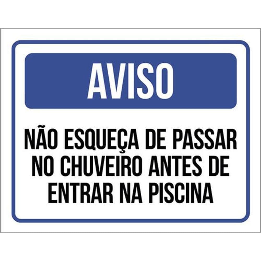 Kit 3 Placas Não Esqueça Chuveiro Antes Entrar Piscina