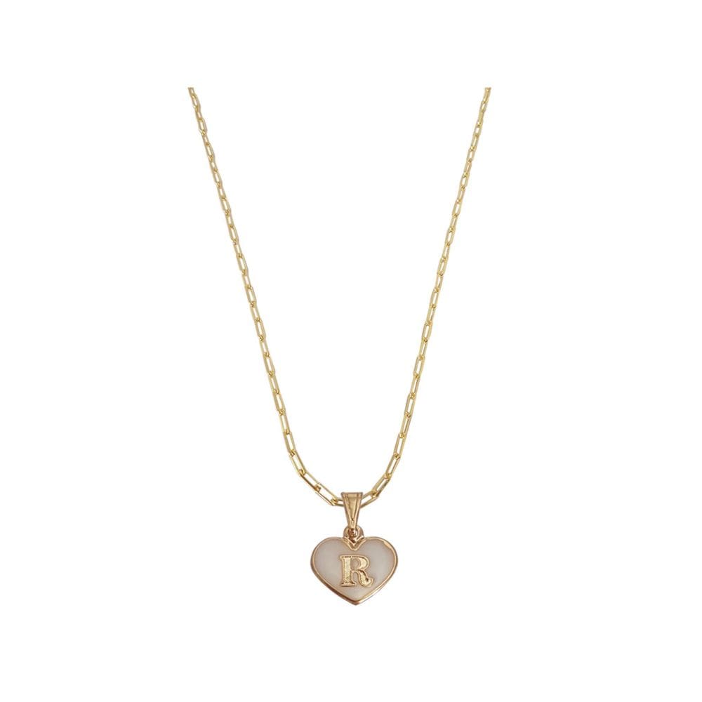 Colar Cartier 50Cm Coração Branco Letra R Banhado Ouro 18K
