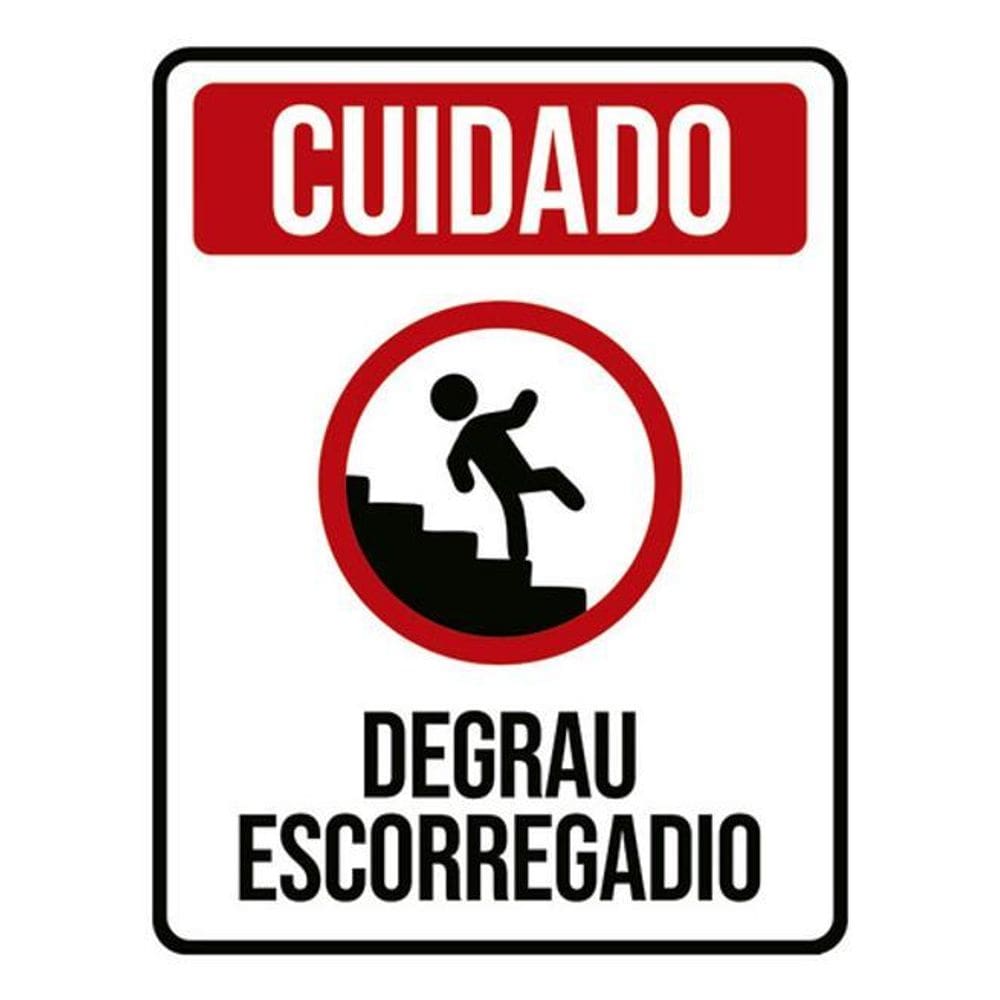 Kit 3 Placas Sinalização - Cuidado Degrau Escorregadio