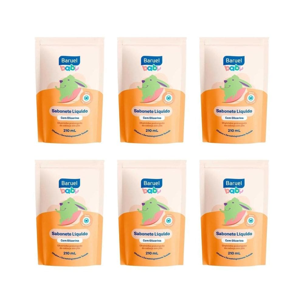 Sabonete Liquido Baruel Baby Refil 210Ml Glicerina-Kit C/6Un