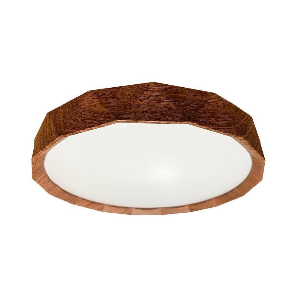 Plafon Teto Redondo 40 Sobrepor Facetado Led Madeira 30W