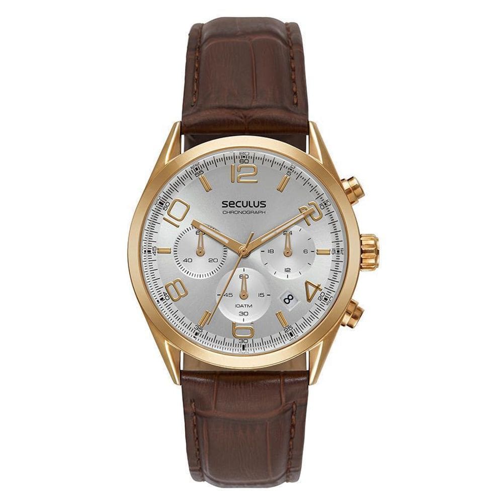 Relógio Masculino Seculus Couro Dourado 77308Gpsvdc2