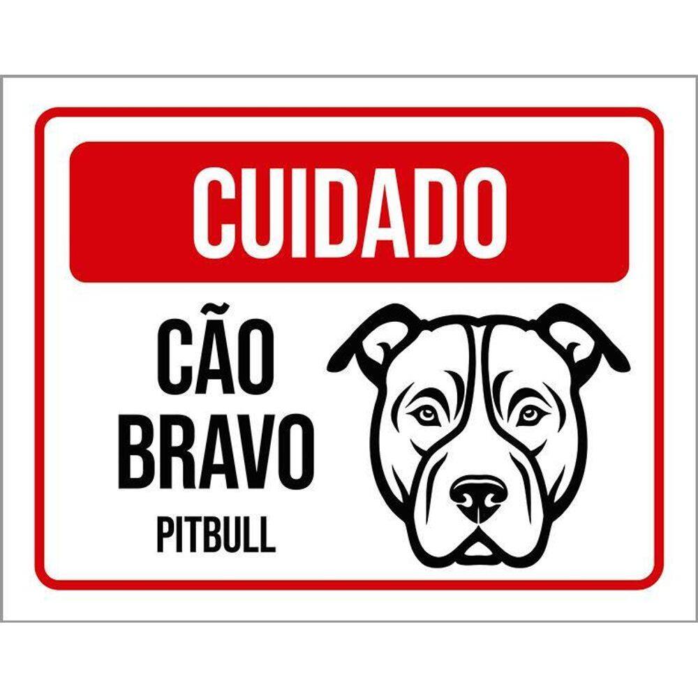 Kit 3 Placas Cuidado Cão Cachorro Bravo Pitbull