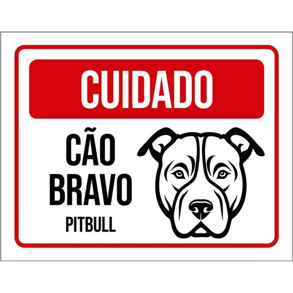 Kit 3 Placas Cuidado Cão Cachorro Bravo Pitbull