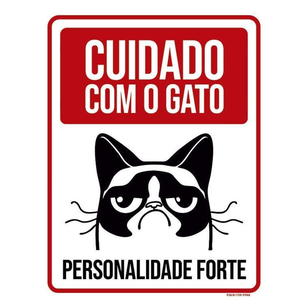 Placa Decorativa - Cuidado Gato Personalidade Forte 36X46