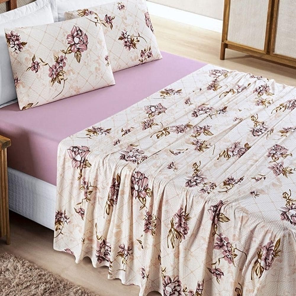 Jogo Lençol Queen Malha Milly 4 Pçs Rosé