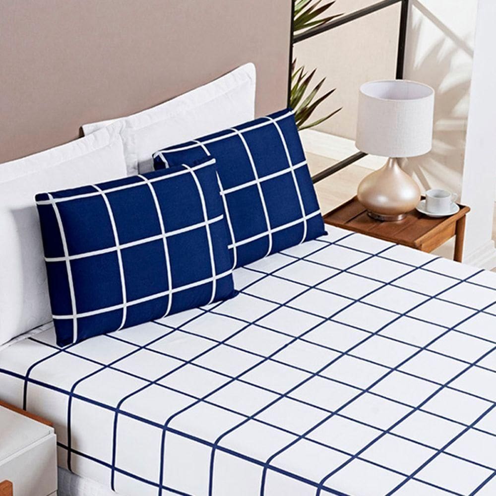 Jogo De Lençol Casal Square 3 Peças Azul Marinho