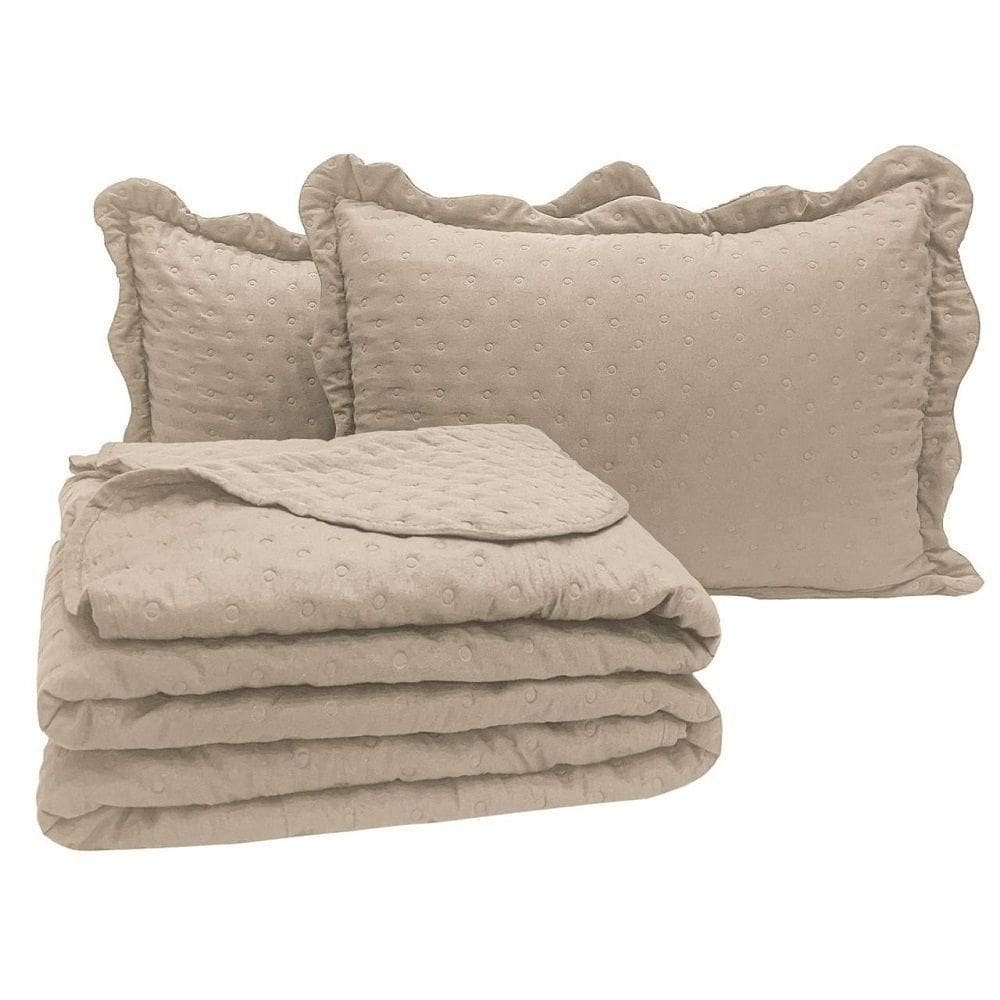 Cobre Leito Queen Vitoria Dupla Face 3pçs Bege