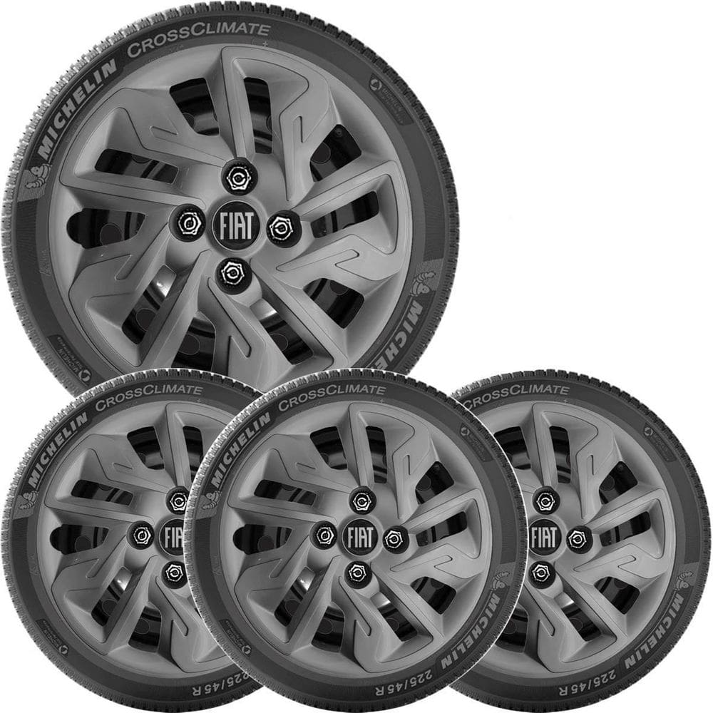 4X Calota Fiat Argo Uno Mobi Aro 14 Grafite Com Emblem 292Cb