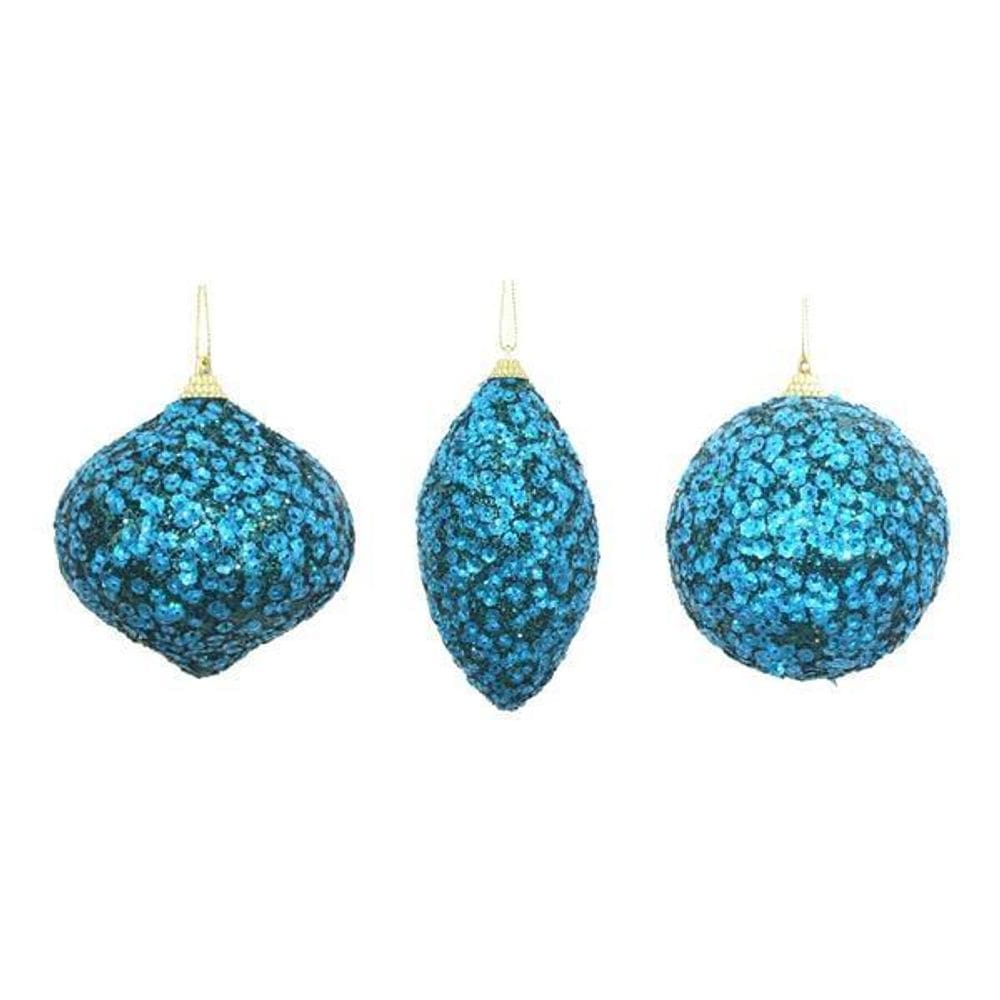 Kit Enfeite De Natal C/3 Azul Para Arvore/Mesa/Porta 10Cm