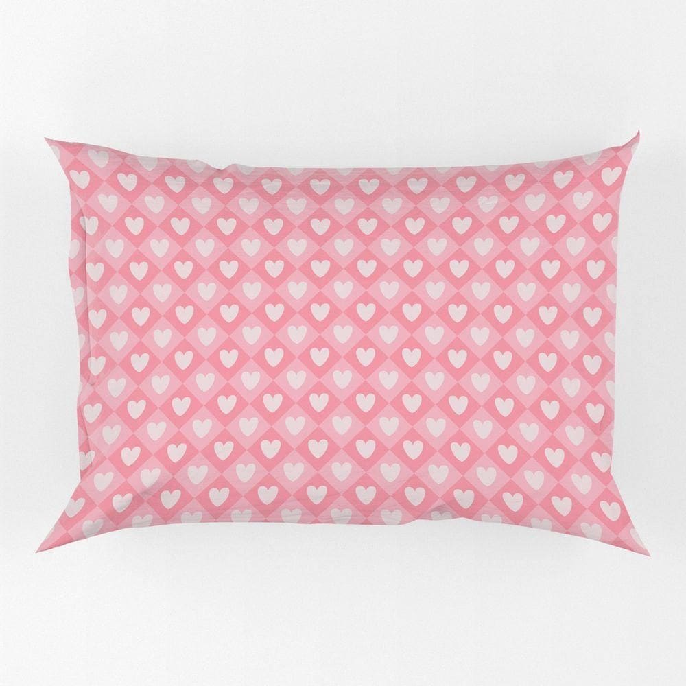 Porta Travesseiro Fronha Avulsa Corações Rosa 70cm X 50cm - Estampa Decorativo Xadrez