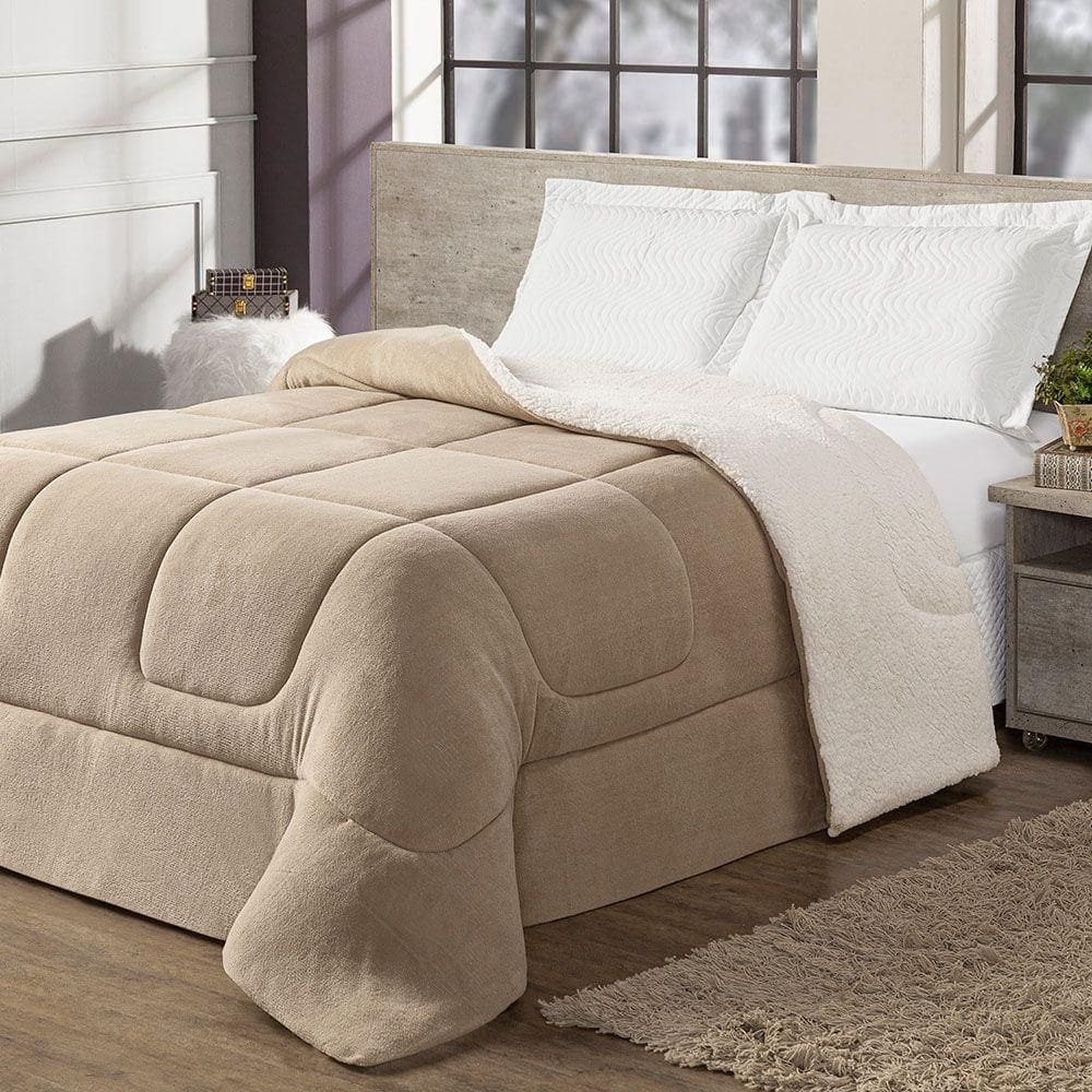 Coberdrom Cobertor Solteiro 1 Peça Maya Manta Soft E Sherpa De Carneiro 100% Poliéster Cor:bege