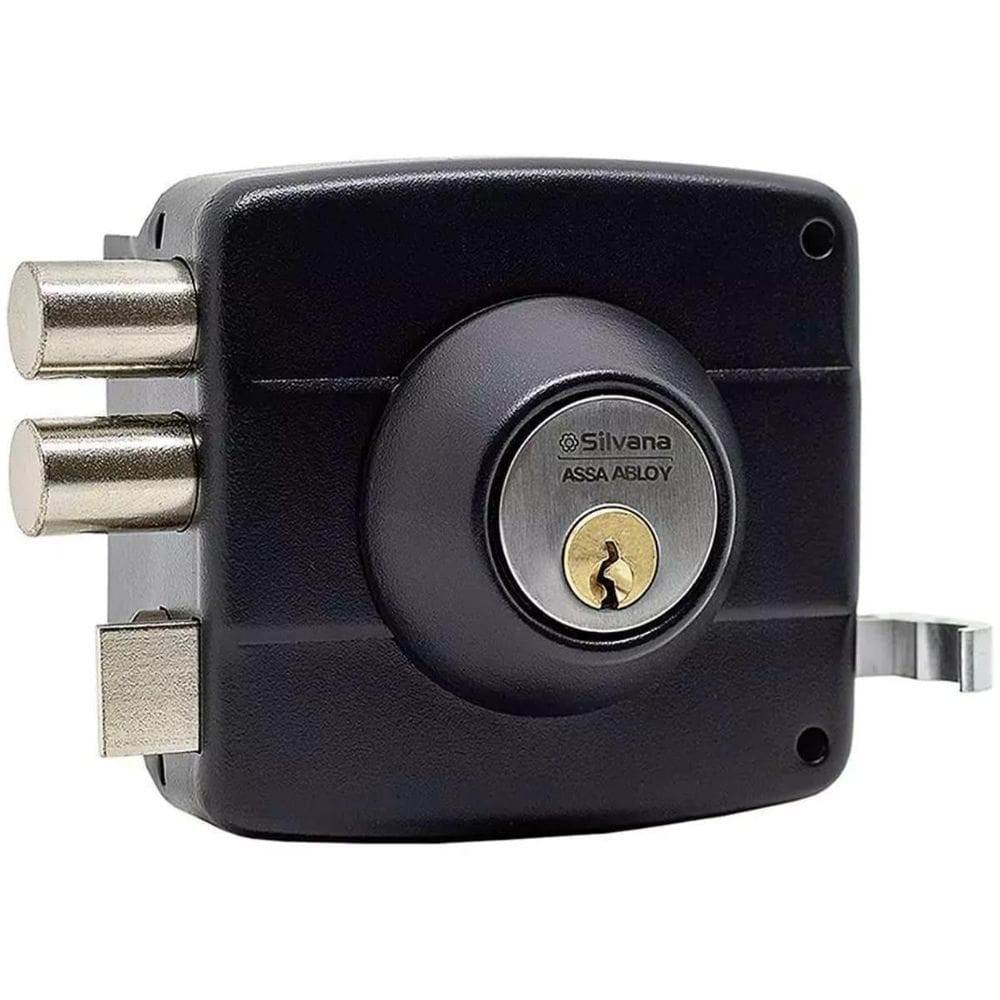 Fechadura Para Portão De Sobrepor Preta 50Mm Cilindro Tetra