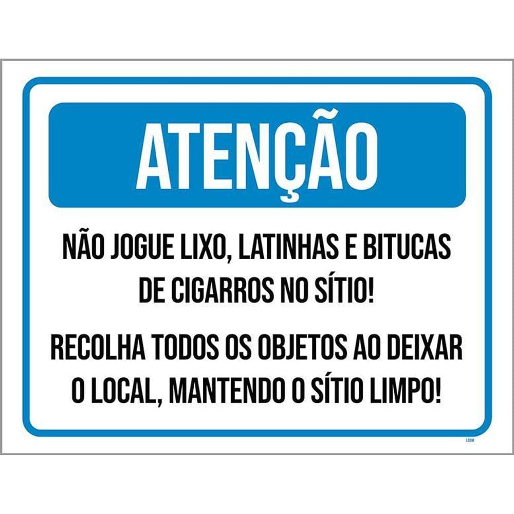 Placa Atenção Não Jogue Lixo Mantenha Sítio Limpo 36X46