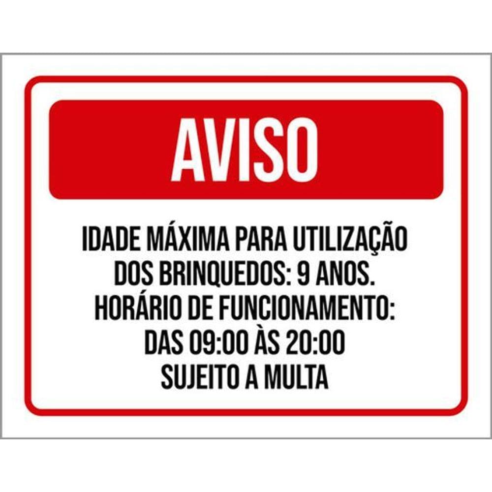 Kit 3 Placas Aviso Idade Máxima Utilização Brinquedos 9 Anos